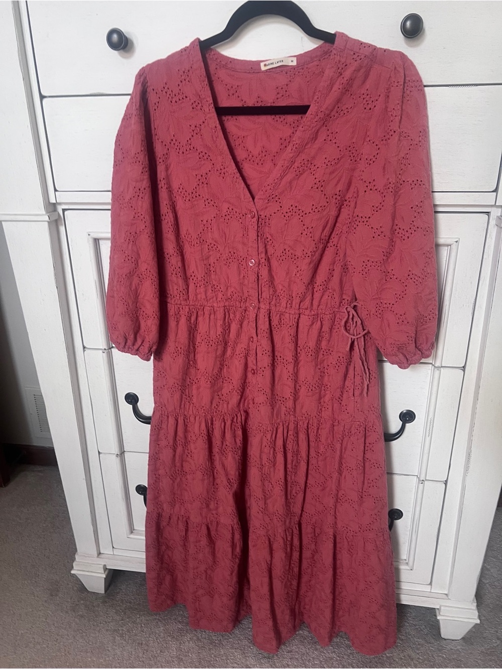 Marine Layer Coral Pink Eyelet Midi Dress - Picture 4 of 7
